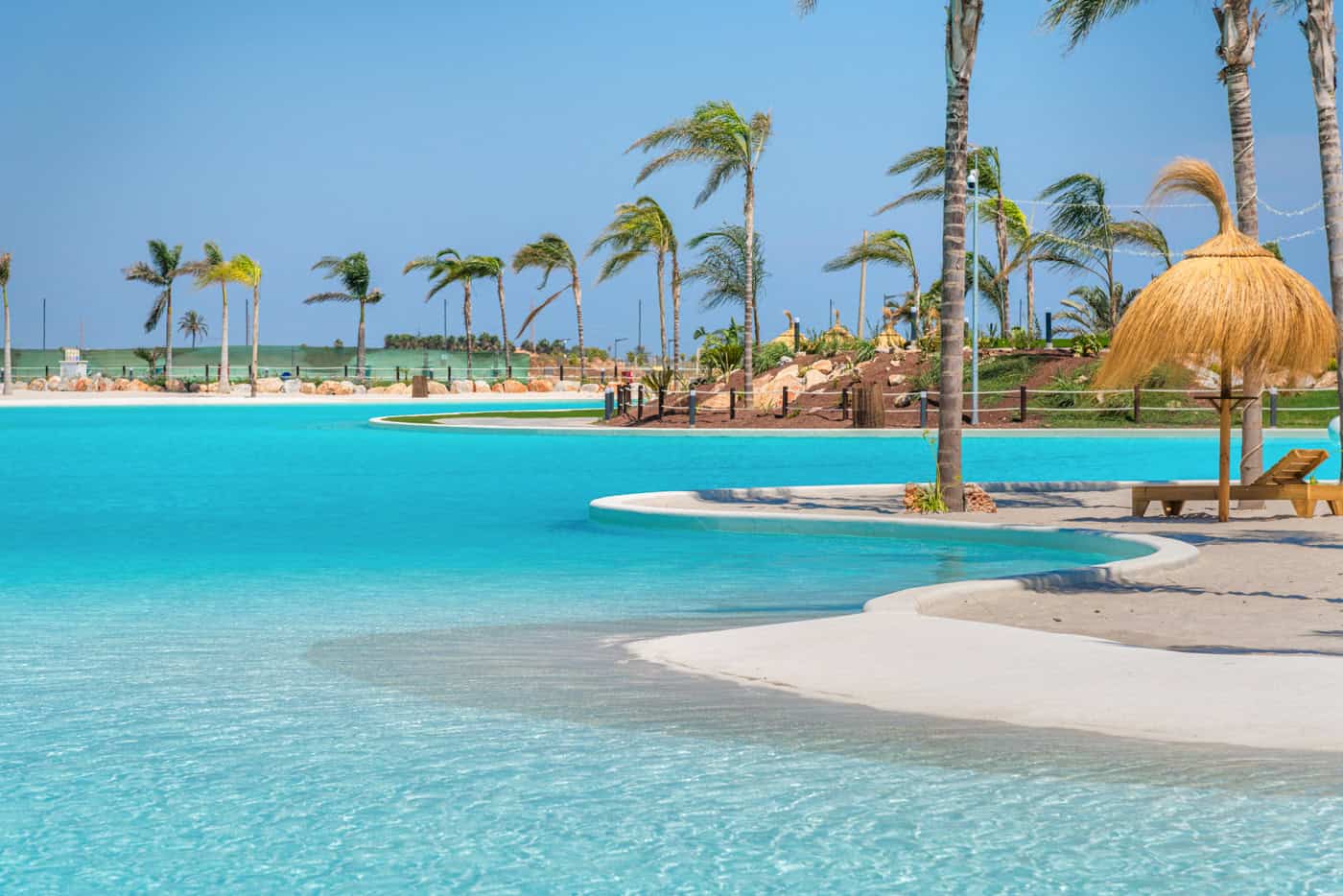 Lagoon beach and palms